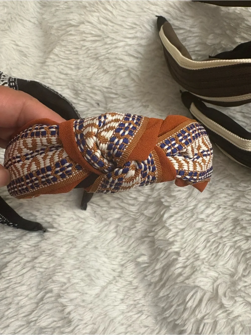 Lot (4) Woven Boho Ribbon Fashion Knotted Headband Black And White Brown Rust